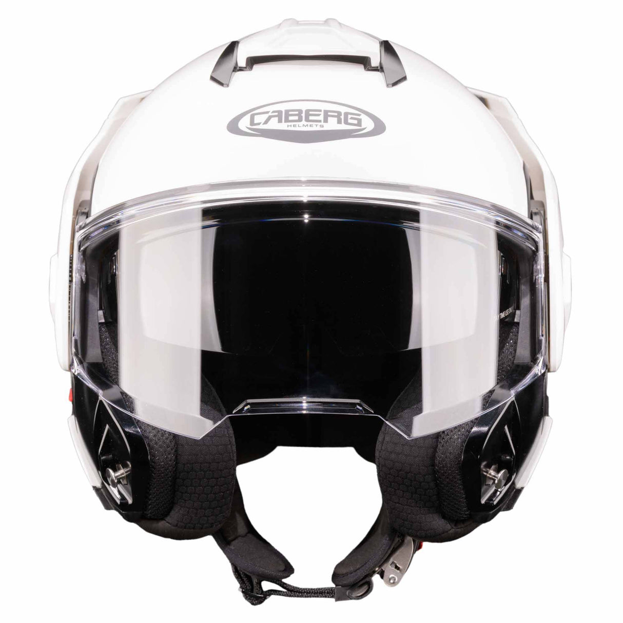 Weißer Caberg Klapphelm Trip mit Visier und Belüftungsöffnungen, bequem sitzende Motorradhelm für sicheren Fahrkomfort