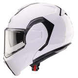Weißer Caberg Klapphelm Trip mit aerodynamischem Design und bequemer Passform, sichtbar auf dem Bild.