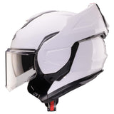 Weißer Caberg Klapphelm Trip mit klappbarem Visier und komfortabler Passform, ideal für Motorradfahrer.