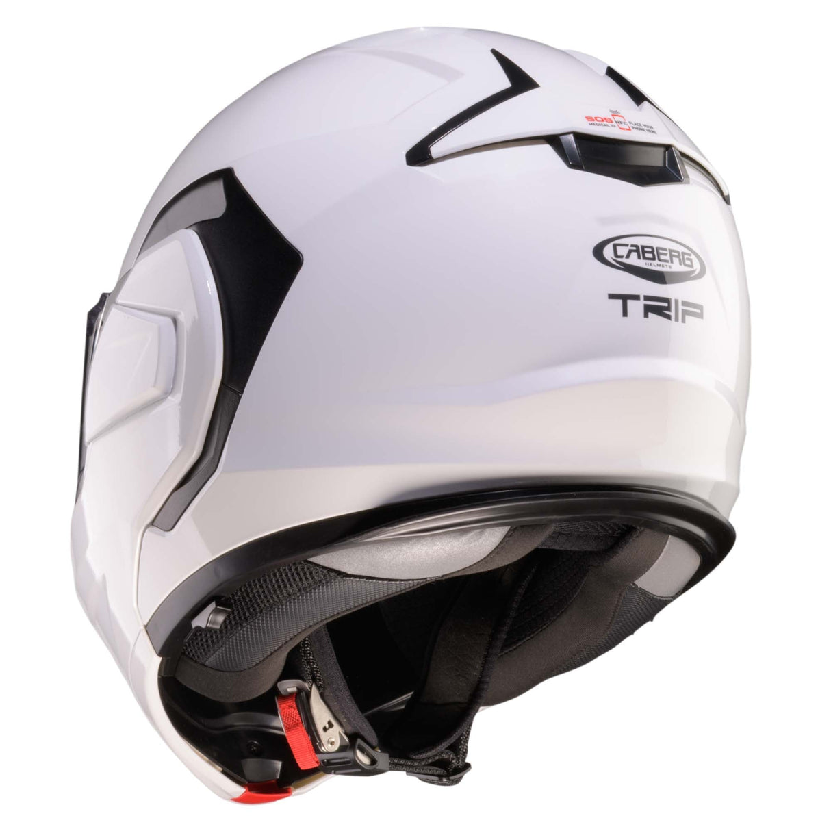 Weißer Caberg Klapphelm Trip mit integriertem Visier und komfortabler Passform, ideal für Motorradfahrer.