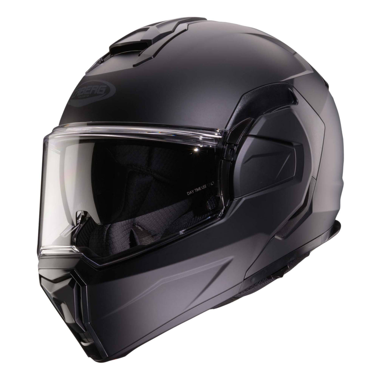 Matt-schwarzer Caberg Klapphelm Trip mit klarem Visier und bequemer Passform, ideal für komfortables Motorradfahren.