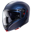 Matt-blauer Klapphelm Horus X von Caberg mit gelber Visierkante, elegantes Design und komfortabler Passform.