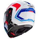 Weiß/Schwarz-Blauer Caberg Horus X Road Klapphelm mit rotem Akzent, Sichtfeld und Belüftungen, für Motorradfahrer
