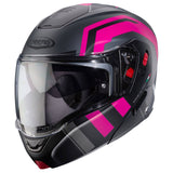 Matt-gun metallic und schwarz-fuchsia Caberg Klapphelm Horus X Road mit aerodynamischem Design und Visier.