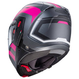 Matt-gun metallic/schwarz-fuchsia Caberg Horus X Road Klapphelm mit schwarzem und Fuchsia-Design, zeigt den Helm von vorne.