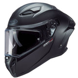 Schwarzer Caberg Drift Evo II Integralhelm mit matte Oberfläche, Blick auf das sichtbare Visier und aerodynamisches Design.
