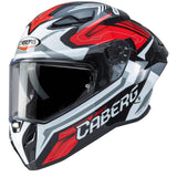 Schwarzer und weiß-roter Caberg Drift Evo II Jarama Integralhelm, stylisches Motorradhelm-Design, sichtbarer Helm mit Visier