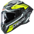 Mattschwarzer und grau-fluogelber Caberg Integralhelm Drift Evo II Jarama, mit Visier und Belüftungsöffnungen.