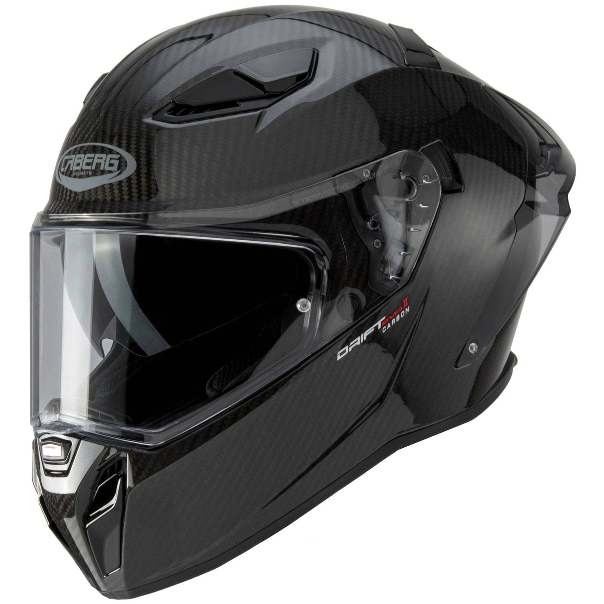 Schwarzer Caberg Drift Evo II Carbon Integralhelm mit aerodynamischem Design und Belüftung, Sichtfeld und sicherer Passform
