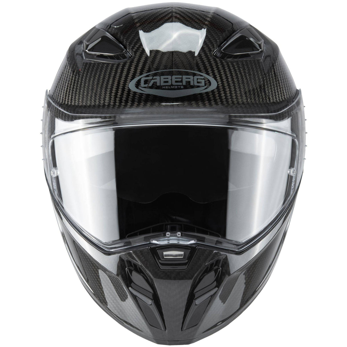 Schwarzer Caberg Drift Evo II Carbon Integralhelm mit aerodynamischem Design und Belüftung, Blick auf das Visier und Innenpolster