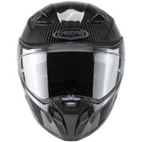 Schwarzer Caberg Drift Evo II Carbon Integralhelm mit aerodynamischem Design und Belüftung, Blick auf das Visier und Innenpolster