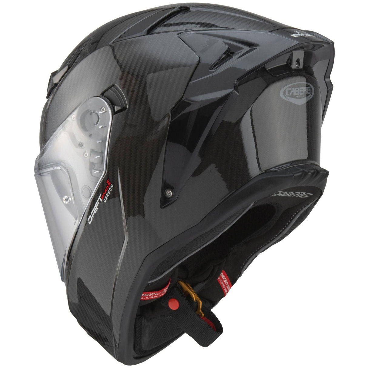 Schwarzer Caberg Drift Evo II Carbon Integralhelm mit Visier und Belüftungsöffnungen, leichter Schutz für Motorradfahrer