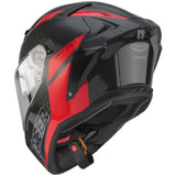 Schwarzer und roter Caberg Drift Evo II Carbon Nova Integralhelm mit aerodynamischem Design und Belüftungssystem.