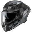 Schwarzer und grauer Caberg Drift Evo II Carbon Nova Integralhelm mit aerodynamischem Design und komfortabler Passform.