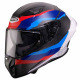 Grauer Caberg Drift Evo II Integralhelm aus mattem Carbon mit MSport-Design, sichtbare Helmschale und Belüftungsöffnungen