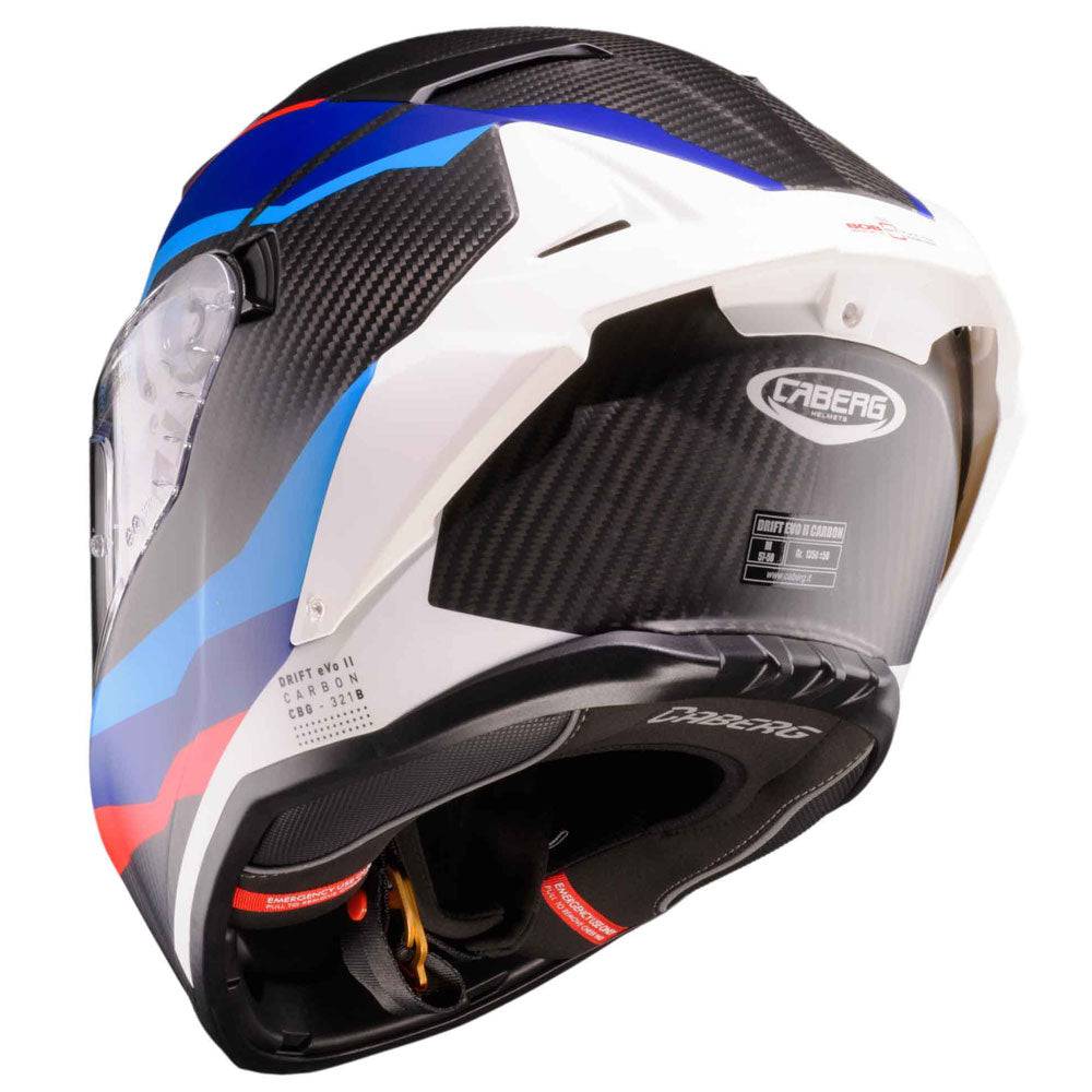 Grauer Caberg Drift Evo II Integralhelm in Matt Carbon mit MSport-Design, Sicht auf die Helmschale und Belüftungsöffnungen