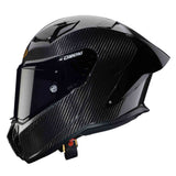 Schwarzer Carbon-Integralhelm Caberg GP01 mit aerodynamischem Design und Visier, auf weißem Hintergrund fotografiert.