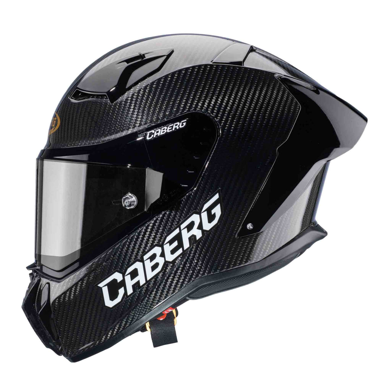 Schwarzer Caberg GP01 Carbon Integralhelm mit aerodynamischem Design und Belüftung, Schutz und Komfort.