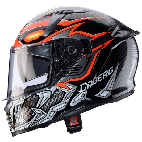 Schwarzer und grau-fluo-orange Caberg Avalon X Gurkha Integralhelm, sichtbare Helmschale und Belüftungsöffnungen