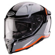 Grauer, schwarzer und fluo-roter Caberg Integralhelm Avalon X Pure mit aerodynamischem Design und klarer Visierabdeckung.