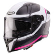 Schwarzer und weiß-fluoreszierender Caberg Avalon X Pure Integralhelm mit mattem Finish, Fuchsia-Details, Sichtscheibe und Belüftung