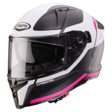Schwarzer und weiß-fluoreszierender Caberg Avalon X Pure Integralhelm mit mattem Finish, Fuchsia-Details, Sichtscheibe und Belüftung