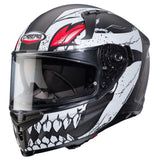 Grauer und schwarzer Caberg Integralhelm Avalon X Punk mit rotem Akzent, mattes Finish, für Motorradfahrer.
