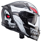 Caberg Avalon X Punk Integralhelm in mattem Grau, Schwarz und Rot mit aerodynamischem Design und Belüftungssystem.