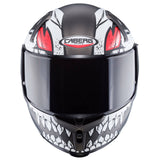 Caberg Avalon X Punk Integralhelm in mattem Grau, Schwarz und Rot mit Belüftungsöffnungen und klarem Visier.