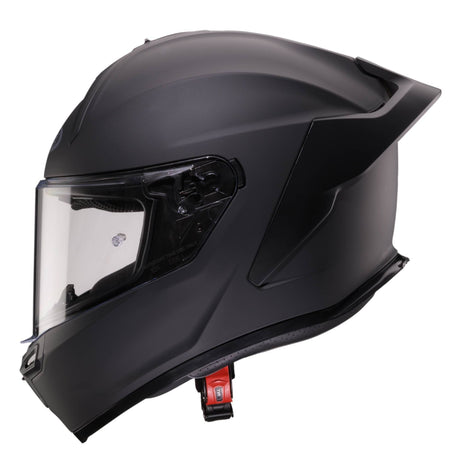 Mattschwarzer Caberg Roxter Integralhelm mit Belüftungsöffnungen und klarer Visierabdeckung.