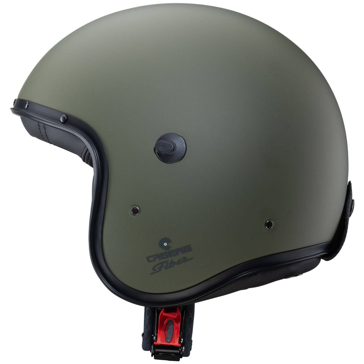 Matte grüne Caberg Freeride X Jethelm mit visier und Belüftung, hochwertiges Motorradhelmmodell.