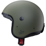 Matte grüne Caberg Freeride X Jethelm mit visier und Belüftung, hochwertiges Motorradhelmmodell.