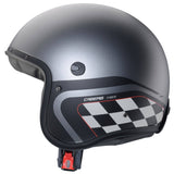 Caberg Freeride X Daytona Jethelm in mattem Gunmetal, schwarz-weiß, mit aerodynamischem Design und Visier.