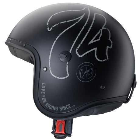 Schwarze Caberg Freeride X 74 Jethelm mit mattem Schwarz und Anthrazit, leichter Helm mit Visier und Belüftung.
