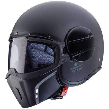 Matt-schwarze Caberg Ghost X Jethelm mit klarem Visier und modernem Design, bequemes Tragegefühl, leichte und sichere Passform.