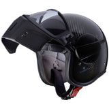 Schwarzer Caberg Ghost X Carbon Jethelm mit klarem Visier und aerodynamischem Design, leichtes Carbon-Helm für Motorräder
