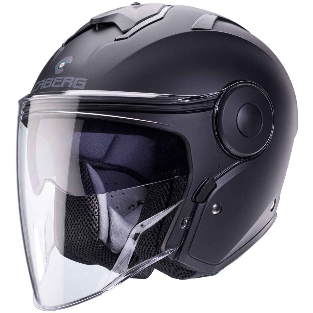 Schwarz matt Jethelm von Caberg Soho, leichtes und stylisches Caberg Helm Modell mit visier und komfortabler Passform.