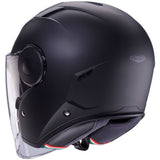 Matte schwarze Jethelm von Caberg Soho, Blick auf das stabile Design und den luftigen Innenraum.