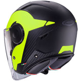 Jethelm von Caberg Soho Milano in mattschwarz mit fluoreszierendem Gelb, sportliches Design und stabile Passform.