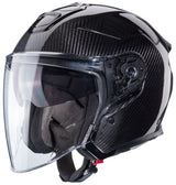 Schwarzer Caberg Flyon II Carbon Jethelm mit glänzendem Finish und aerodynamischem Design, leichte Carbon-Schale.