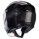 Schwarzer Caberg Flyon II Carbon Jethelm mit glänzender Carbon-Optik und aerodynamischem Design, Blick auf Visier und Belüftungsöffnungen
