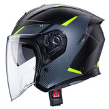 Schwarz-graue Caberg Jethelm Flyon II Boss mit mattem Finish, fluoreszierendem Gelb und komfortabler Passform.