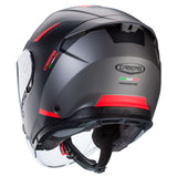 Leichter Caberg Jethelm Flyon II Boss in mattgrau, rot und schwarz mit visier und komfortabler Passform.
