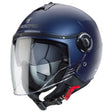 Matt-blauer Jethelm von Caberg Riviera V4 X mit Yama-Design, sichtbares Visier und komfortable Passform.