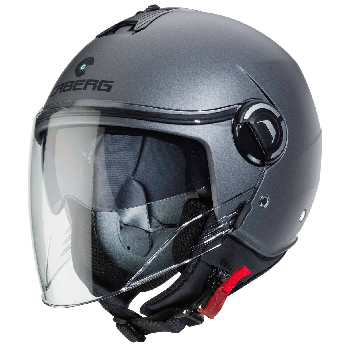 Matt-grauer, metallic Caberg Riviera V4 X Jethelm mit moderner Design und klarer Sicht, bequemes und sicheres Motorradhelm-Design