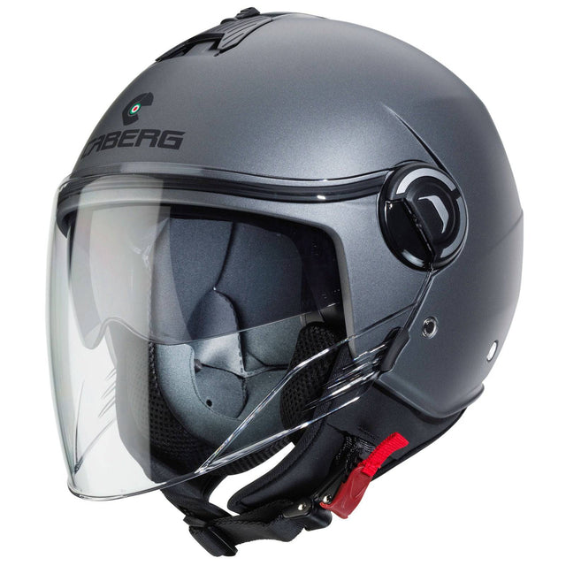 Matt-grauer, metallic Caberg Riviera V4 X Jethelm mit moderner Design und klarer Sicht, bequemes und sicheres Motorradhelm-Design