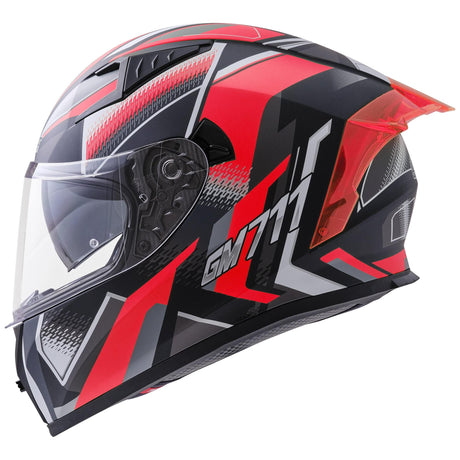 Germot Integralhelm GM 711 in mattschwarz und Rot, mit Visier und Belüftungsöffnungen, für Motorradfahrer.