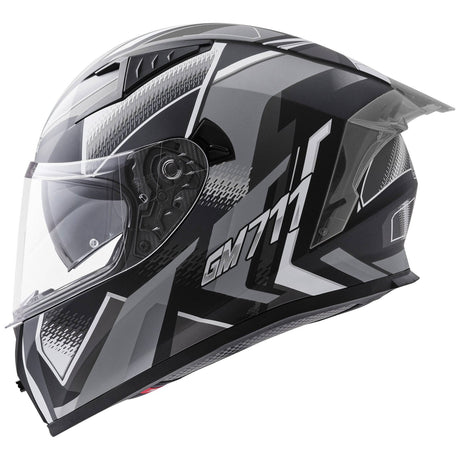 Germot Integralhelm GM 711 in mattschwarz und grau mit Belüftungsöffnungen und Visier, sicherer Schutz beim Motorradfahren