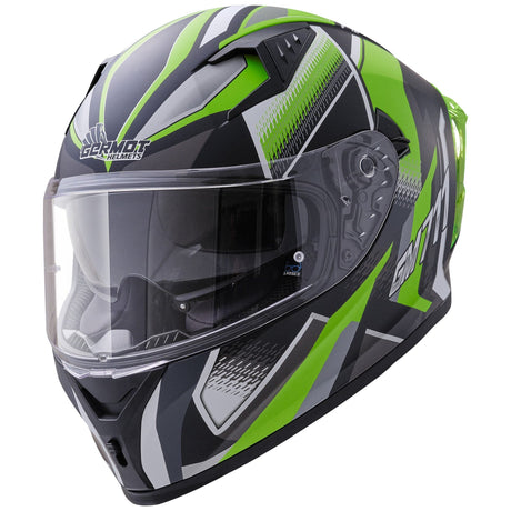 Germot Integralhelm GM 711 in mattschwarz und grün, leichter Schutzhelm für Motorradfahrer, mit Belüftungsöffnungen.