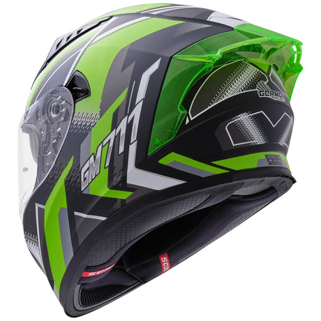 Germot Integralhelm GM 711 in mattschwarz und grün mit klarer Visier, bequemes Schutz- und Komfortdesign
